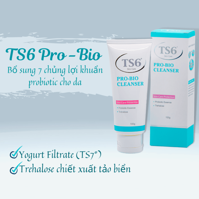Sữa rửa mặt TS6 chứa TS7 ® , một loại probiotic hoạt động như một chất bảo vệ lớp axit tự nhiên, giúp làn da đạt và duy trì được mức độ pH khỏe mạnh 
